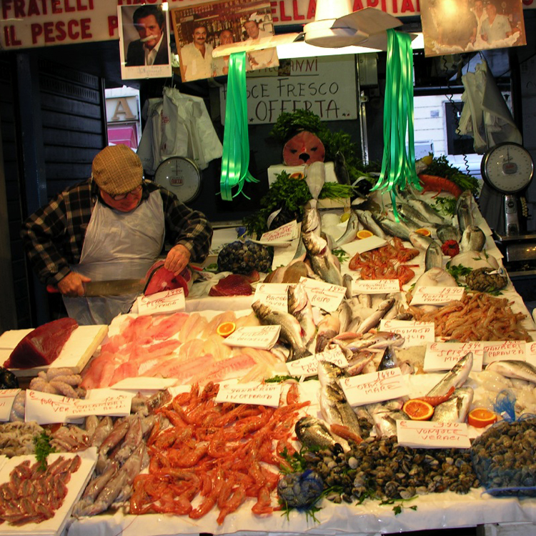 Neighborhood Seafood Market in Rome, Italy