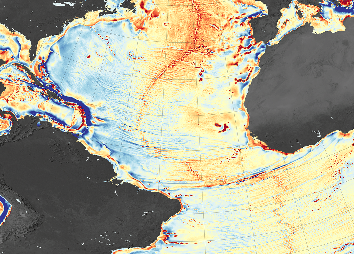 A multi-colored map of the mid-Atlantic ride made from satellite imagery.