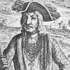 Pirate captain Bartholomew Roberts dressed in embroidered coats and hats with feathered plumes, like an elegant gentleman.