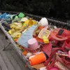 Plastic sorted by color. 