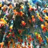 The Gyre is an abstract piece symbolizing the Great Pacific Garbage Patch, a large ocean vortex that collects trash from around the Pacific Ocean.