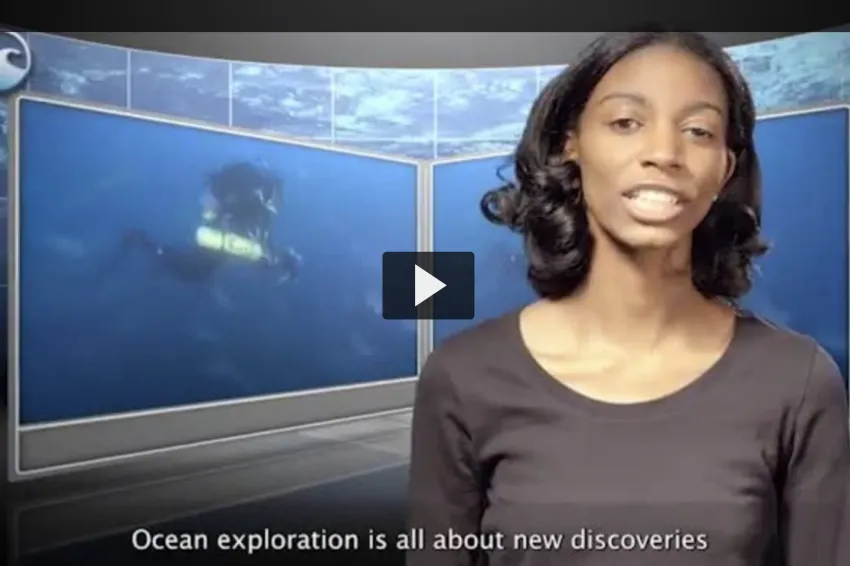 Thumbnail of narrator with graphic images of scuba divers in background.