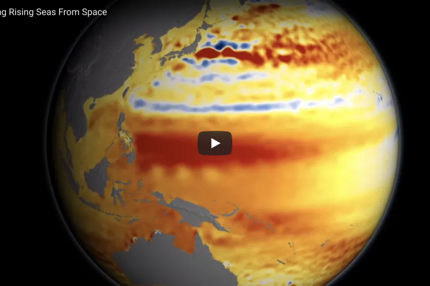 A screenshot from the video with a map of sea level rise. 