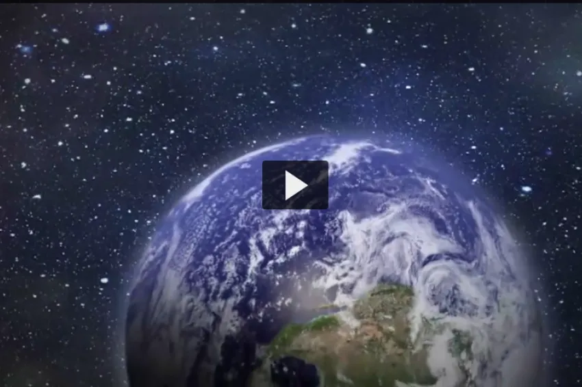 Screenshot of "Blue Planet" music video showing aerial view of Earth. 