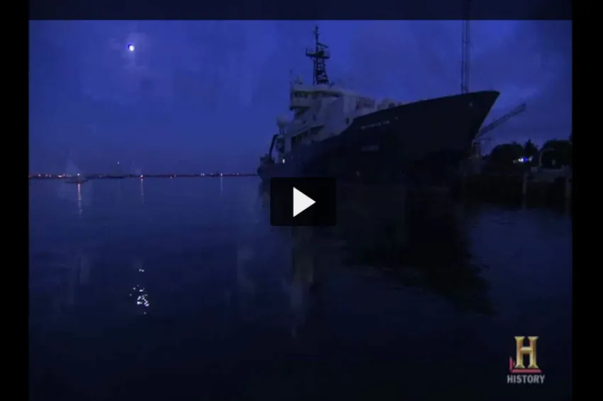 Screenshot of video showing ship on the ocean. 