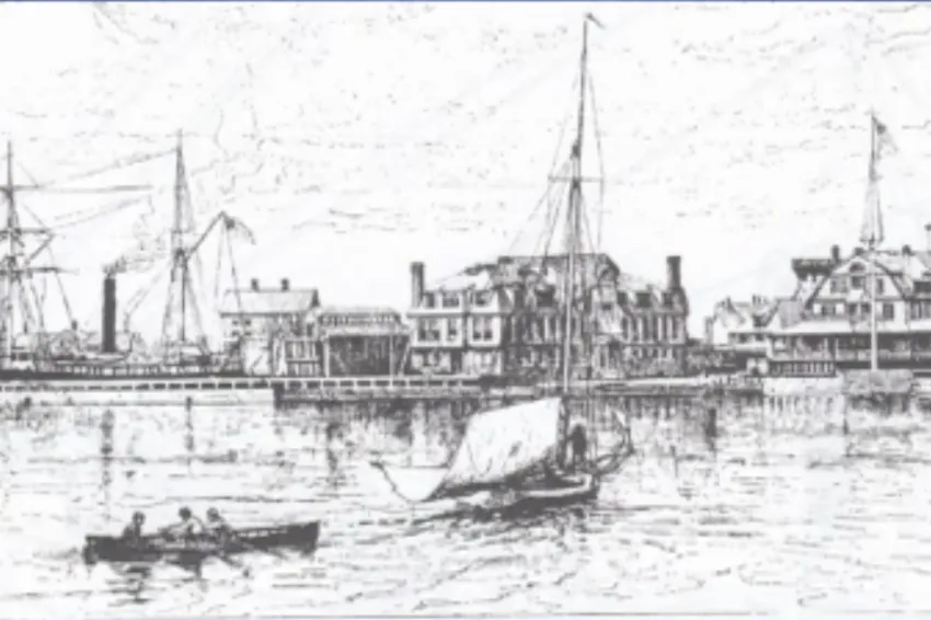 an old sketch of the boat in the harbor