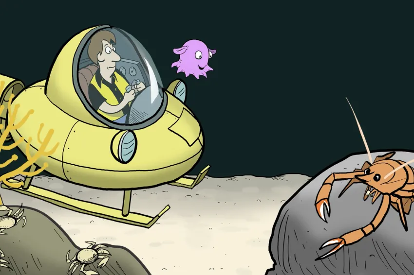 Illustration from video showing Zack and Molly in a deep sea submersible.