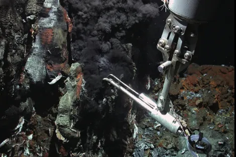 The robotic arm of the ROV Quest finds life at an undersea vent.