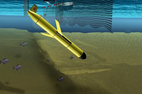 Illustration of Robotic Glider Evading Fishing Nets