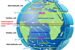 a map of the globe that includes major wind patterns