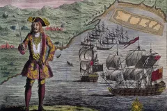 Pirate captain Bartholomew Roberts in his finery.
