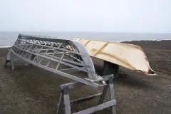 a boat frame and a frame covered in seal skin