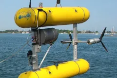 The Autonomous Underwater Vehicle (AUV) SeaBed is about to be deployed.