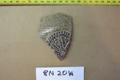 A fragment of European ballamine ceramic that was excavated at Hare Harbor in Quebec, Canada in 2011