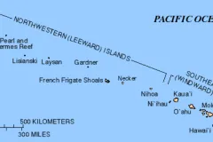 A map of the Hawaiian Islands including the windward and leeward islands. 