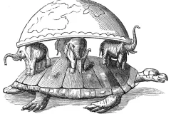 a sea turtle hold four elephants and the world on its back