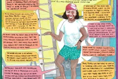 a cartoon of a woman on a ship deck
