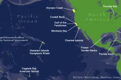 A map of NOAA's 13 marine protected areas