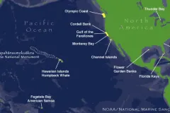 map of the 13 marine protected areas in the United States, that comprise the National Marine Sanctuary system 