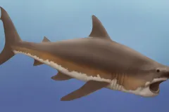 an illustrators representation of what a megalodon shark would look like