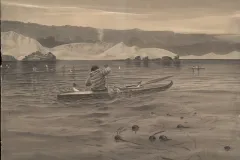 an Inuit hunts in a kayak