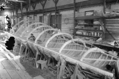 a worker sits inside the cast of a whale