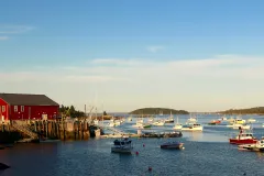 lobster boats moored in the harbor