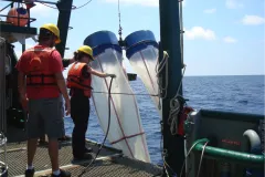 Jeff Chanton's students collect plankton in large nets called plankton tows during the May 2012 R/V Weatherbird II Cruise in the Gulf of Mexico.