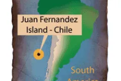 Map of South America highlighting Juan Fernandez Island off of the west coast, near Chile