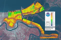 A map shows flood depth after Hurricane Katrina.
