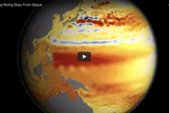 A screenshot from the video with a map of sea level rise. 