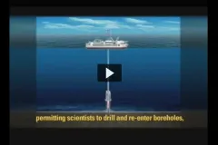 Screenshot from video tour of the Chikyu showing an illustration of the ship on water. 