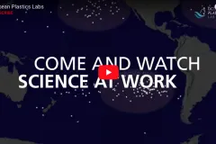 Screenshot of Ocean Plastics Lab video that says "Come and watch science at work."