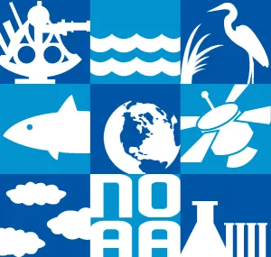 National Oceanic and Atmospheric Administration logo with various ocean icons.