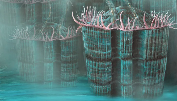 Color illustration of an ancient bivalve.