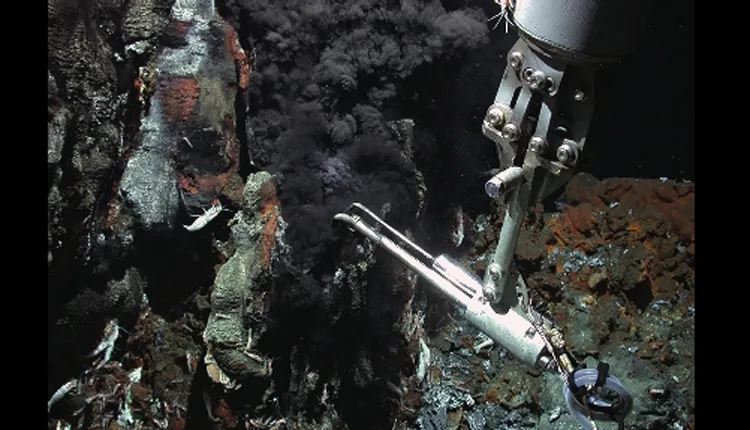 The robotic arm of the ROV Quest finds life at an undersea vent.