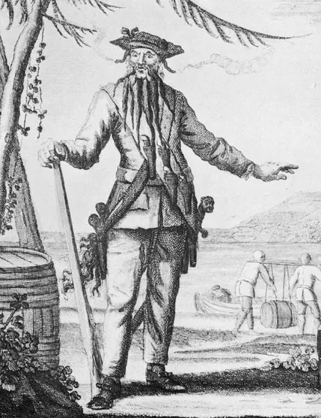 Blackbeard may have been the most notorious pirate of all. Fierce and ferocious-looking, he stood 6’4” tall and had wild eyes and an explosive temper. To add to the effect, he tucked slow-burning cannon fuses under his hat.