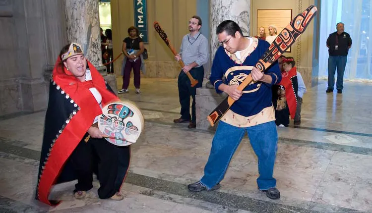 Members of the Tlingit Nation celebrate the opening of the Smithsonian’s Sant Ocean Hall.