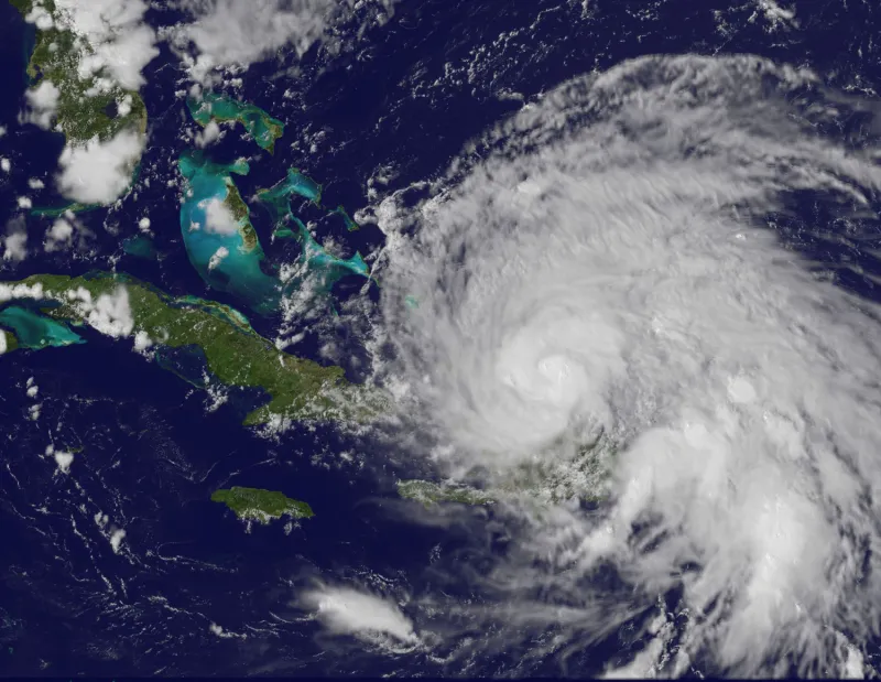 A NASA satellite image from August 23, 2011 of Hurricane Irene, the Atlantic basin's first hurricane of 2011.