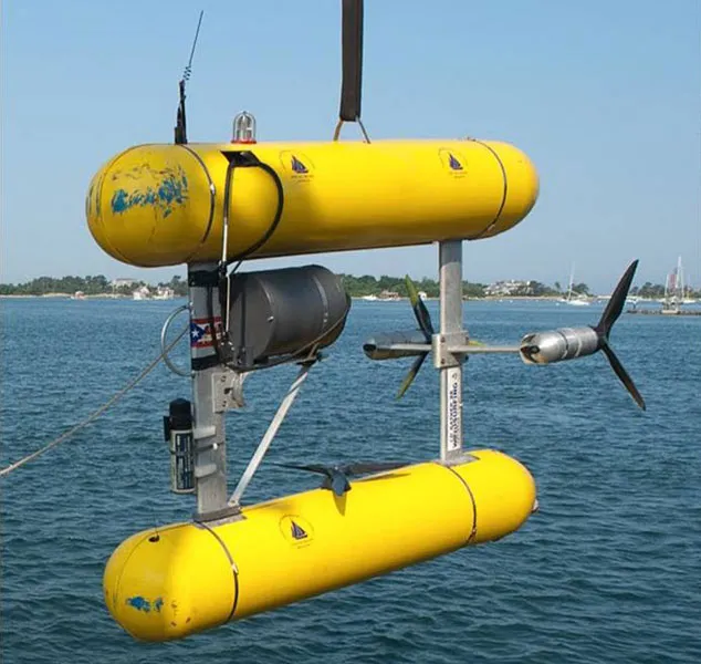 The Autonomous Underwater Vehicle (AUV) SeaBed is about to be deployed.