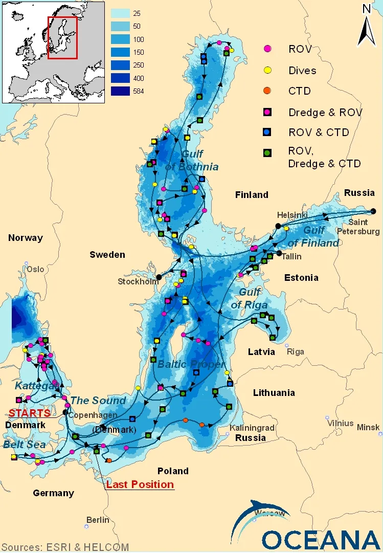 Map of Oceana's 2011 expedition to the Baltic Sea