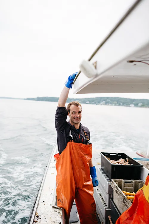 Barton on a lobster boat