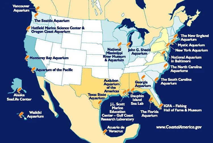 Map of the Coastal Ecosystem Learning Centers throughout North America