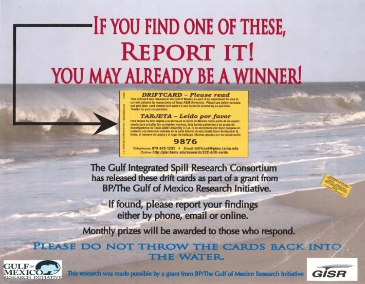 Citizen Science Tracks Oil’s Path: When oil spills into seawater, it's hard to know where ocean currents will carry it. To map Gulf currents and improve predictions, scientists with GoMRI's GISR project are dropping biodegradable yellow driftcards throug