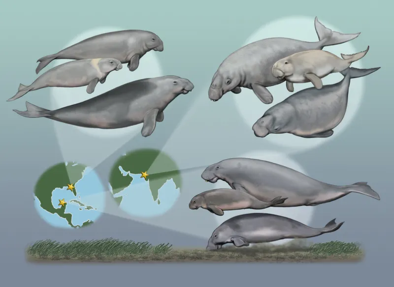 An illustration of multispecies communities of dugongs from India, Mexico and Florida