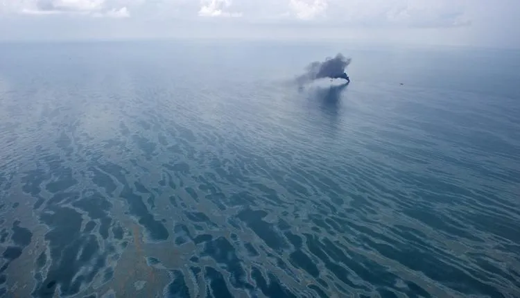 Oil on the water’s surface in the Gulf of Mexico during the Deepwater Horizon oil spill.