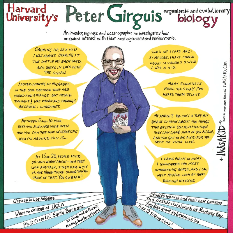 a cartoon man stands with a jar of specimens