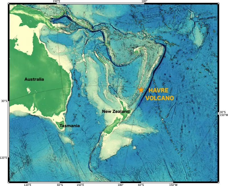 Map of Havre Volcano Location