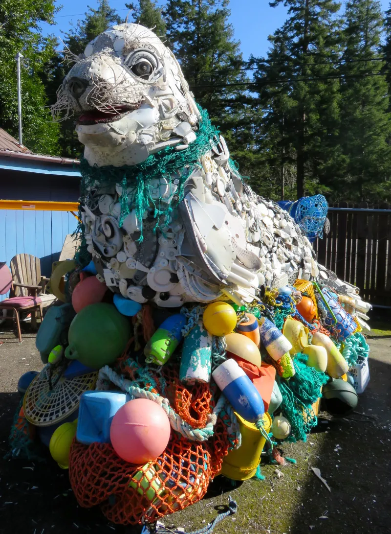Lidia the Seal is made entirely of plastic trash from the ocean.