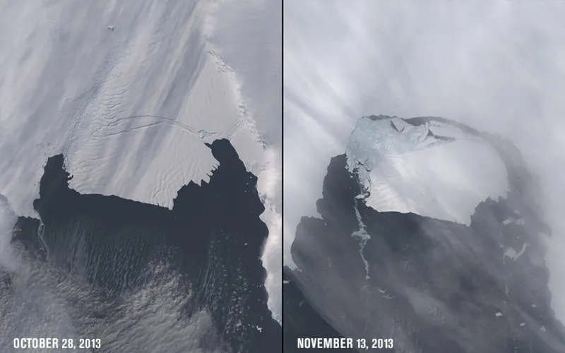 An iceberg calves from Antarctica's Pine Island Glacier